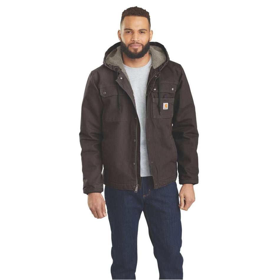 Carhartt Bartlett Washed Duck Hooded Jacket - Sherpa Fleece Lined - Dark Brown - 103826