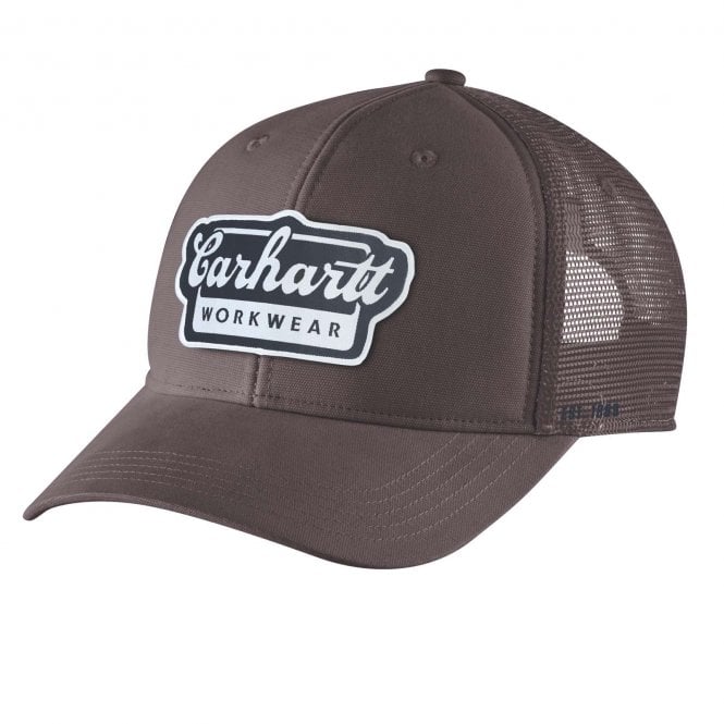Carhartt 106738 Rugged Flex Twill Mesh-Back Script Patch Cap - Dark Sepia