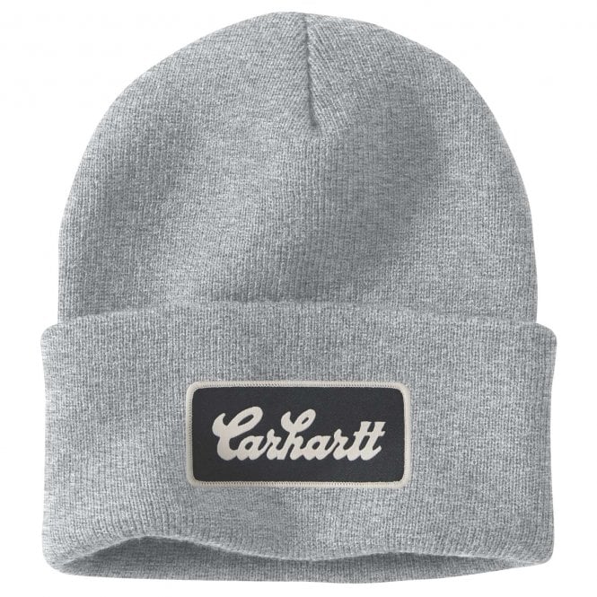 Carhartt 107007 Knit Cuffed Script Patch Beanie - Heather Grey