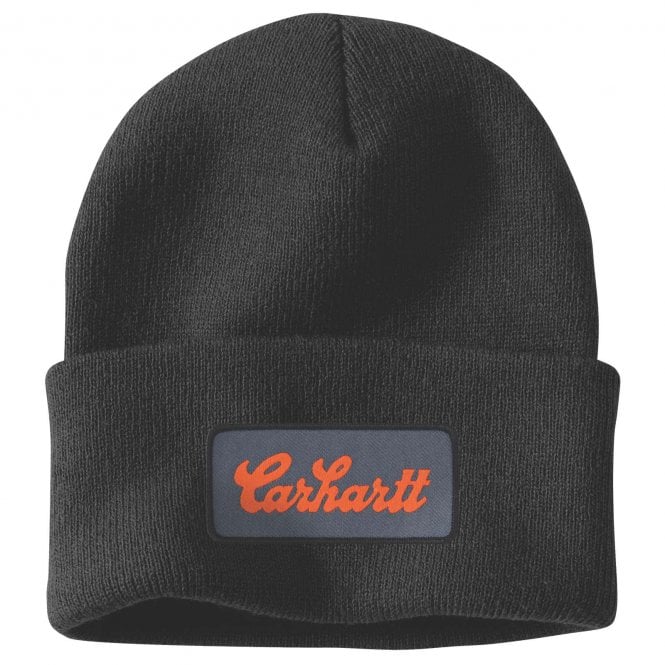 Carhartt 107007 Knit Cuffed Script Patch Beanie - Black