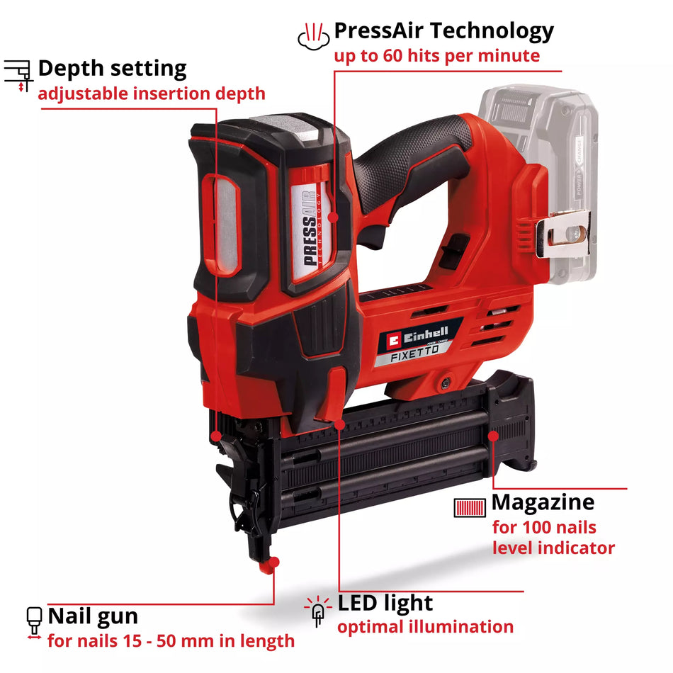 Einhell PROFESSIONAL Cordless 18Ga Nailer FIXETTO 18/50 N - Solo