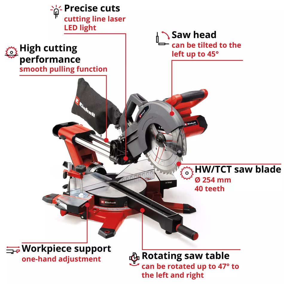 Einhell PROFESSIONAL (2x18v) 36v 254mm / 10" Cordless Sliding Mitre Saw TE-SM 36/10 L Li - Solo