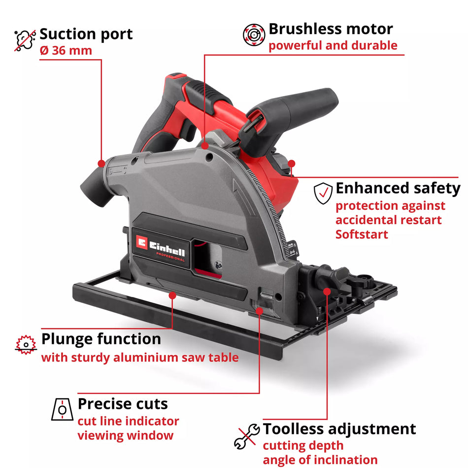 Einhell PROFESSIONAL Cordless Plunge Cut Saw with 2x Rails TP-PS 18/165 Li BL - Solo