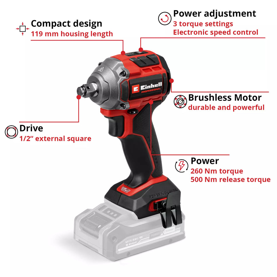 Einhell PROFESSIONAL PXC 18V 260Nm Professional Brushless 3 Speed Compact Impact Wrench - Body Only