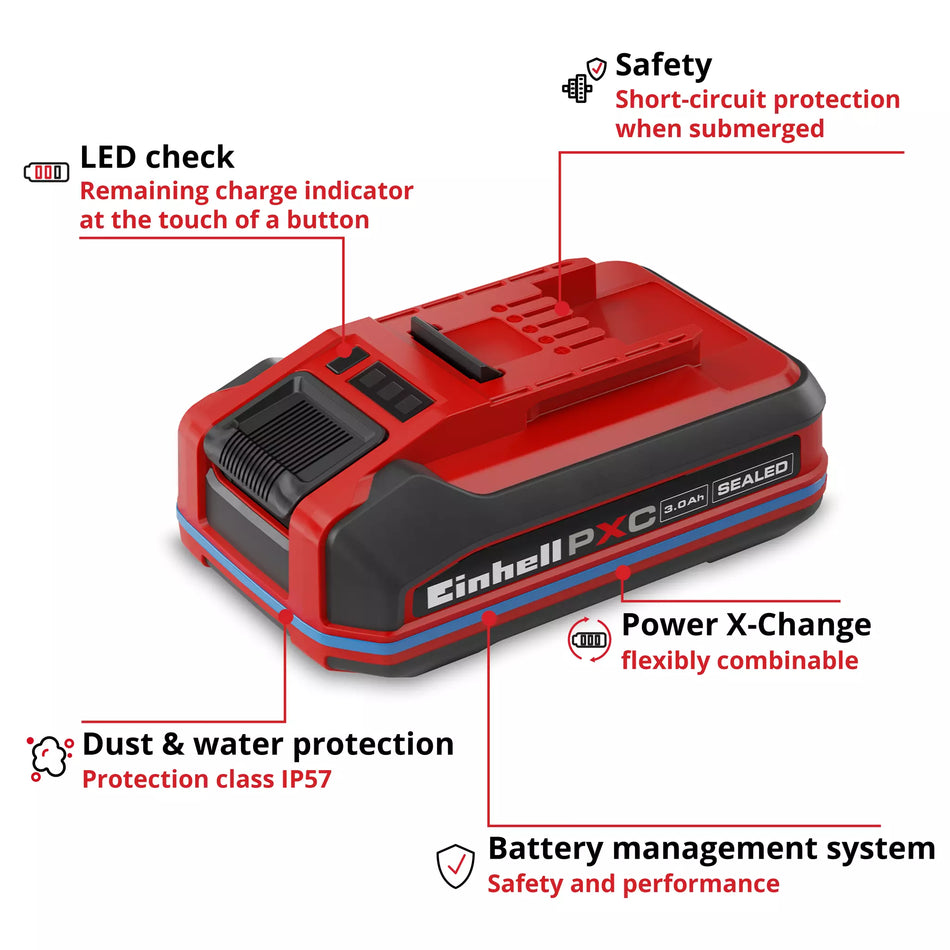 Einhell PROFESSIONAL SEALED PXC 18V 3Ah Plus Water and Dust Proof Slimline Battery