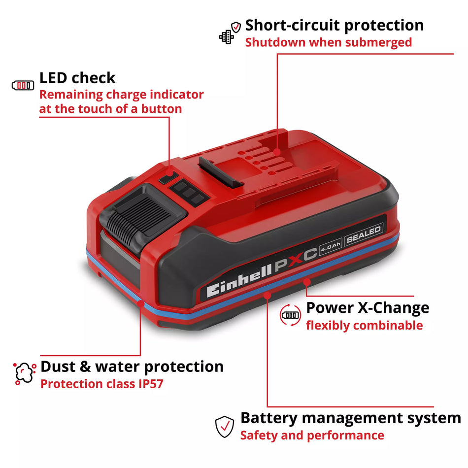 Einhell PROFESSIONAL SEALED PXC 18V 4Ah Plus Water and Dust Proof Slimline Battery