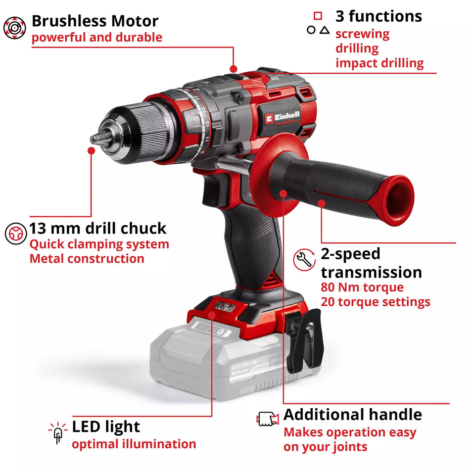 Einhell PROFESSIONAL Cordless Impact Drill TP-CD 18/80 Li-i BL - Solo