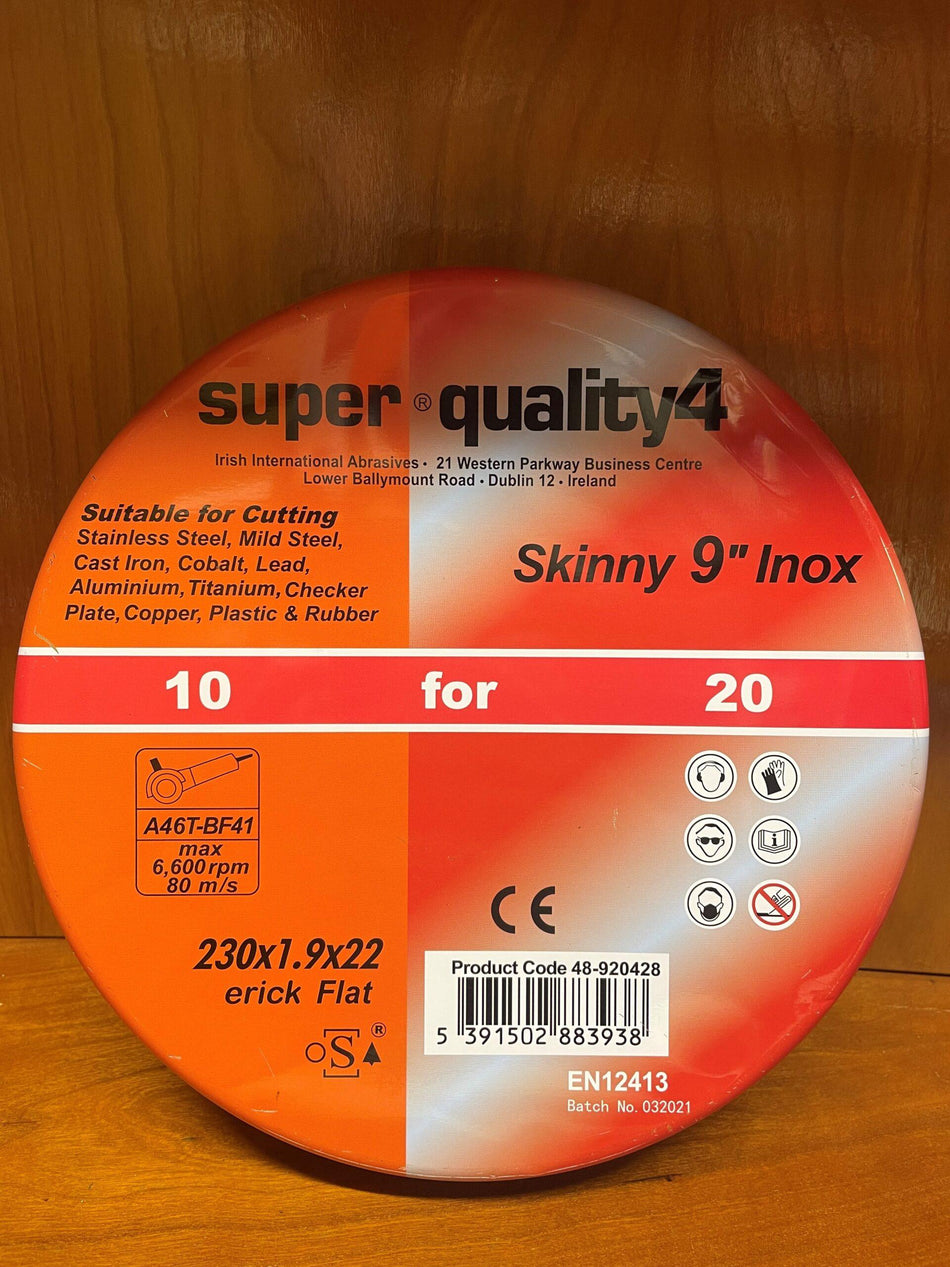 SPECIAL OFFER Super Quality 4 Flat Stainless Steel 9" Cutting Disc in Tin - Pack of 10 (230mm x 1.9mm x 22mm)