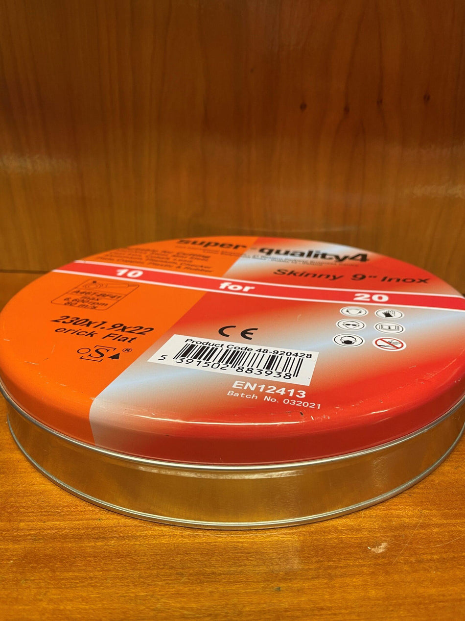 SPECIAL OFFER Super Quality 4 Flat Stainless Steel 9" Cutting Disc in Tin - Pack of 10 (230mm x 1.9mm x 22mm)