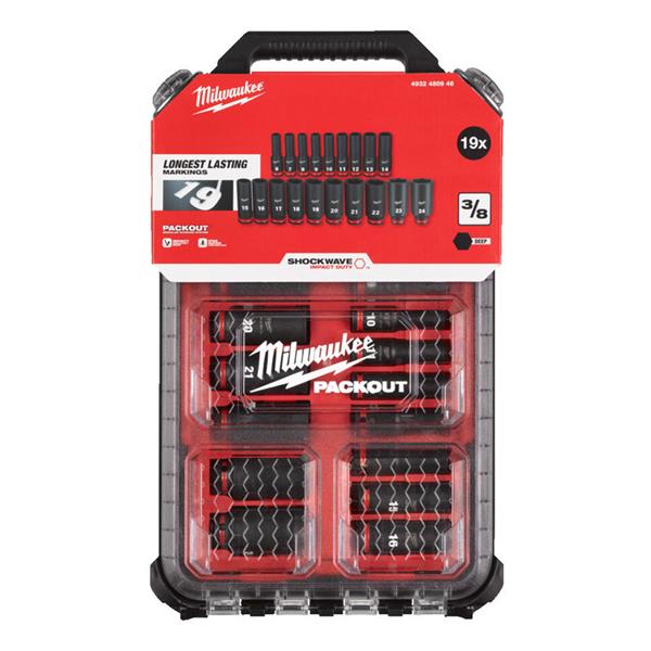 Milwaukee Shockwave Packout 3/8” Impact Duty Deep Socket Set -19pc - 4932480946