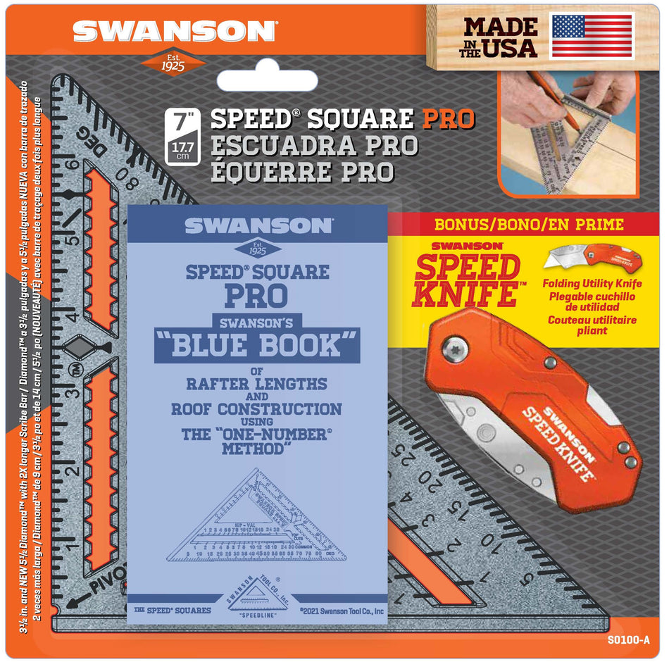 Swanson 7" Speed Square Pro with Folding Speed Knife
