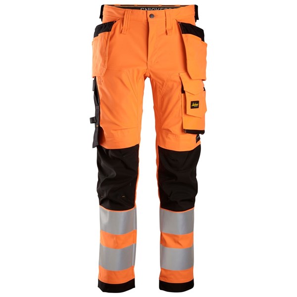 Snickers High-Vis Class 2 Stretch Trousers with Holster Pockets - 6243 - Black/ Orange