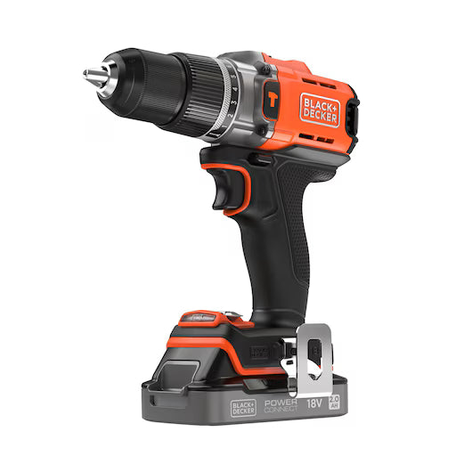 Black & Decker 18V POWERCONNECT™ Cordless Hammer Drill (With 2.0Ah State Of Charge Battery and 1A Charger) - BCD383D1XC-GB