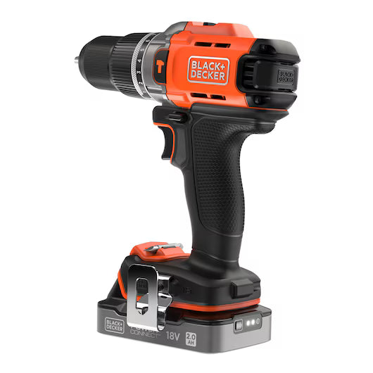 Black & Decker 18V POWERCONNECT™ Cordless Hammer Drill (With 2.0Ah State Of Charge Battery and 1A Charger) - BCD383D1XC-GB