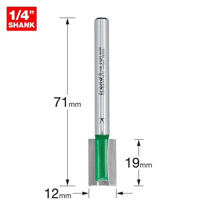 Trend Two Flute Router Cutter (Hinge Jig Bit) - 12mm Diameter 1/4" Shank - C019AX1/4TC