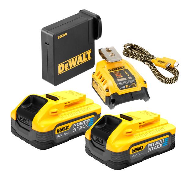 DeWALT Powerstack USB C Charging Kit - 2 x 5Ah Powerstack Batteries