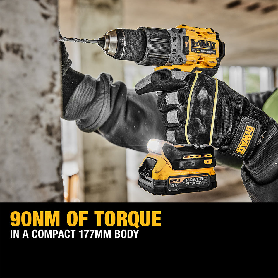 DeWALT 18V XR Brushless G3 Hammer Drill Driver Kit - 2 x Compact Powerstack Batteries - DCD805E2T-GB