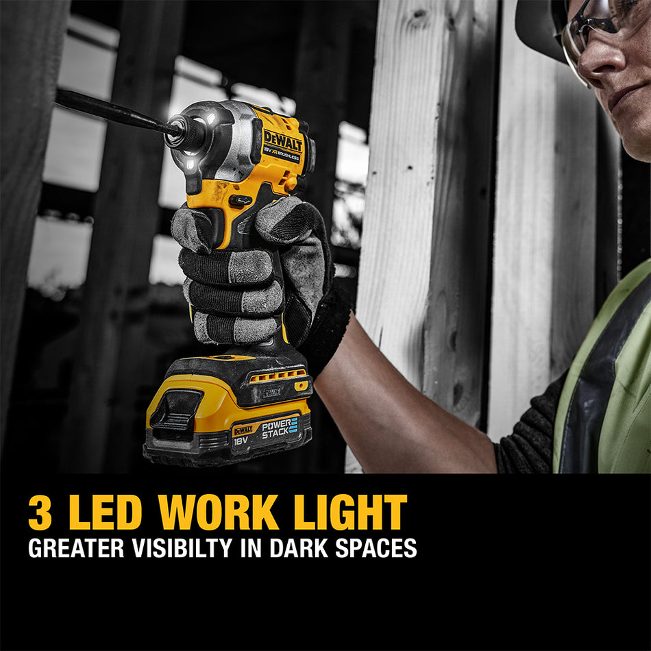 DeWALT 18V XR Brushless Ultra Compact Impact Driver Kit - 2 x Compact Powerstack Batteries - DCF850E2T-GB