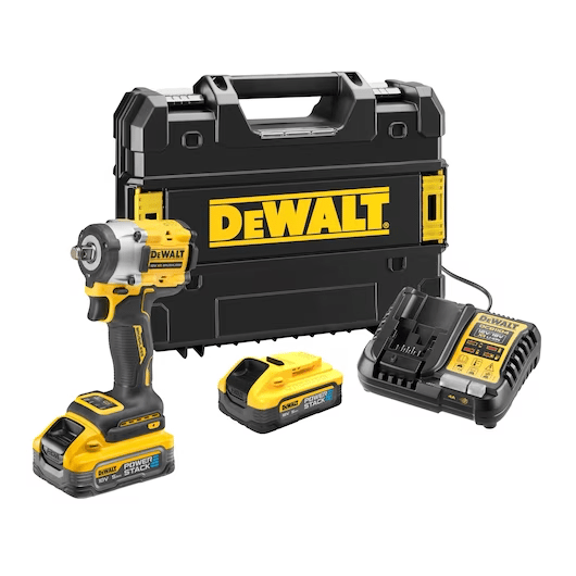 DeWALT 18v XR Brushless 1/2" Hog Ring Compact Impact Wrench - 2 x 5Ah Powerstack Batteries - DCF921H2T-GB
