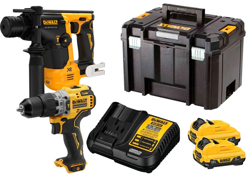 DeWALT 12v XR Brushless Twin Kit (SDS-Plus & Hammer Drill) - 2 x 3Ah - DCK2102L2T-GB
