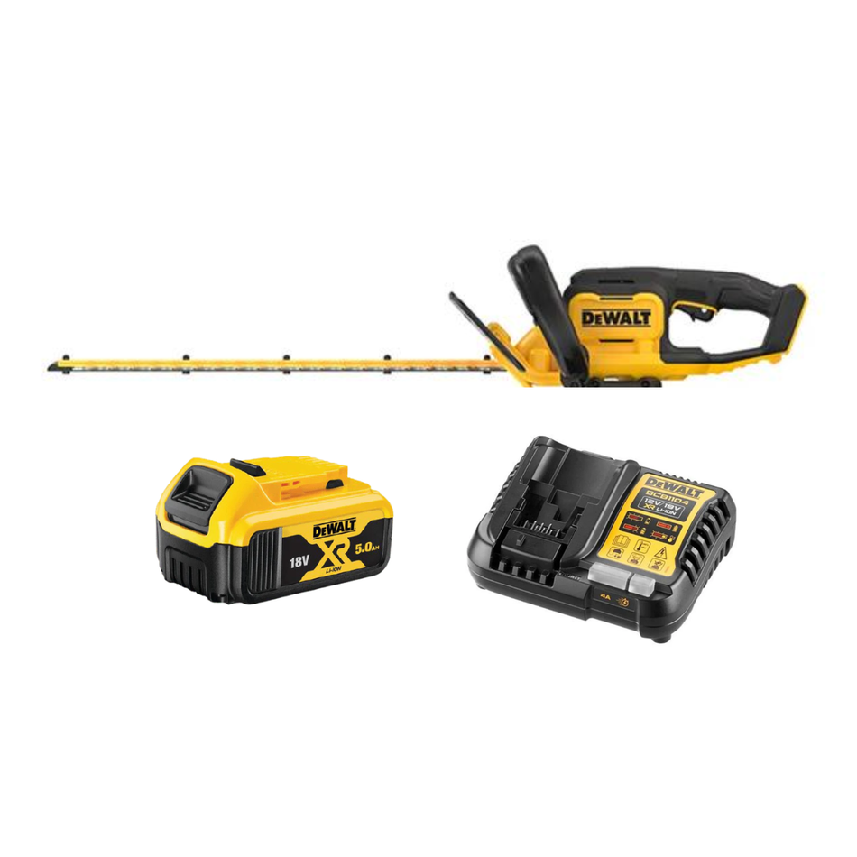 DeWALT 18v 55cm Hedge Trimmer with 19mm Teeth Gap Kit - 1 x 5Ah - DCMHT562P1-GB