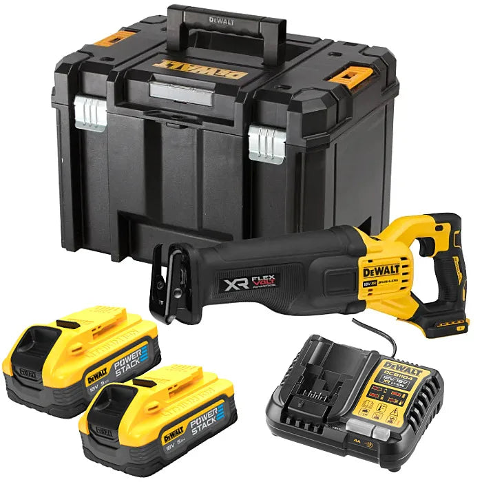 DeWALT 18v Flexvolt Advantage Brushless Reciprocating Saw - 2 x 5Ah Powerstack Battery Kit