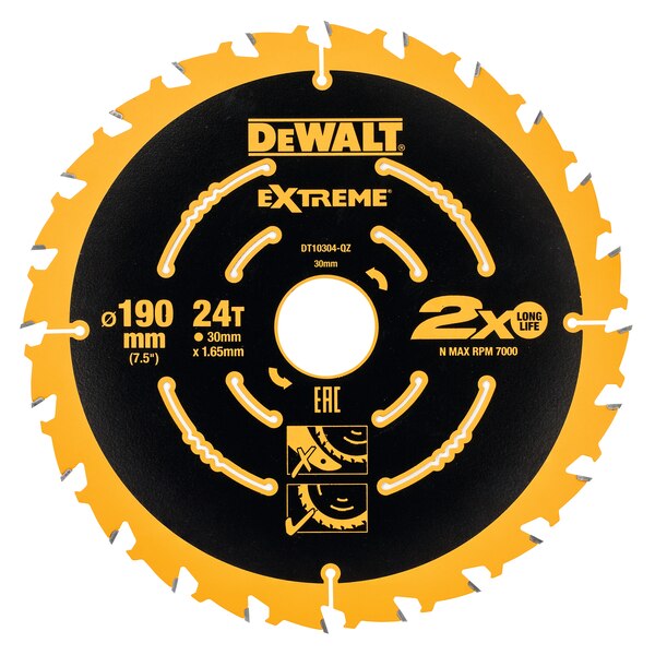 DeWALT EXTREME 2nd Fix Circular Saw Blade 190mm 30mm Bore 24T - DT10304-QZ
