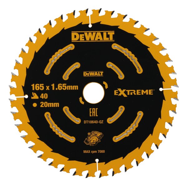 DeWALT EXTREME 2nd Fix Circular Saw Blade 165m 20mm Bore 40T - DT10640-QZ