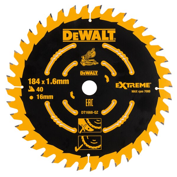 DeWALT EXTREME 2nd Fix Mitre Saw Blade 184mm x 16mm Bore x 40T For DCS365 Mitre Saw - DT1668-QZ