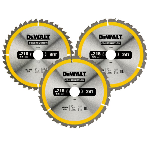 DeWALT Construction 216mm Mitre Saw Blade, 30mm Bore - 3 Pack - DT1962-QZ