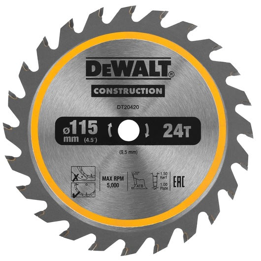 DeWALT Circular Saw Blade 115mm, 9.5mm Bore, 24T - DT20420-QZ