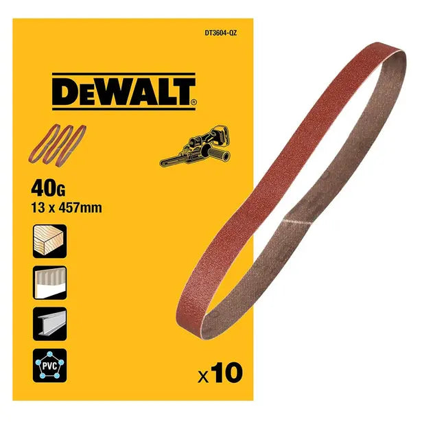 DeWALT Band File 13 x 457mm Sanding Belts - 40/ 80/ 120G - 10 Pack