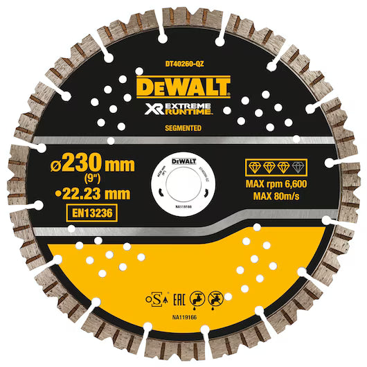 DeWALT EXTREME RUNTIME 230 x 22.23mm Segmented Concrete Cutting Diamond Blade - DT40260-QZ