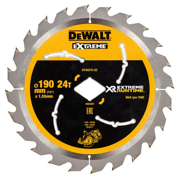 DeWALT XR EXTREME RUNTIME Circular Saw Blade 190mm 24T Diamond Bore - DT40270-QZ