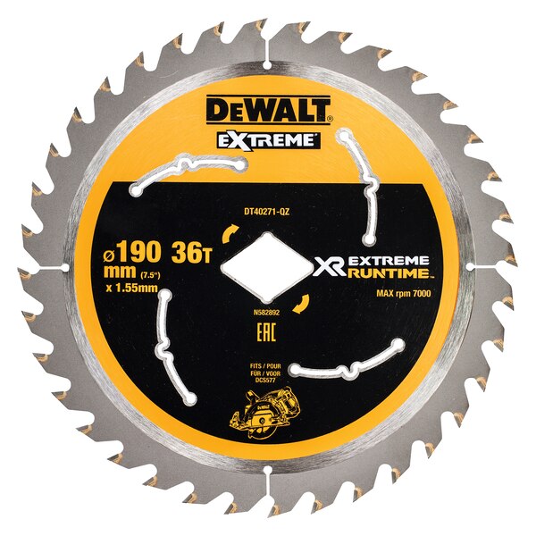 DeWALT XR EXTREME RUNTIME Circular Saw Blade 190mm 36T Diamond Bore - DT40271-QZ