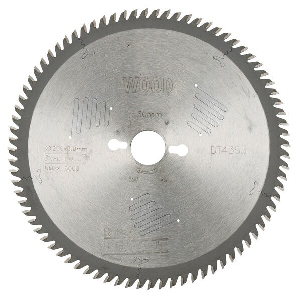 DeWALT Extreme Table Saw Blade 250mm, Bore 30mm, 80T - DT4353-QZ