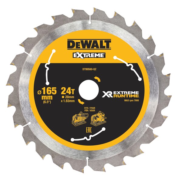 DeWALT Extreme Runtime Circular Saw Blade 165mm x 20mm Bore x 24T - DT99560-QZ