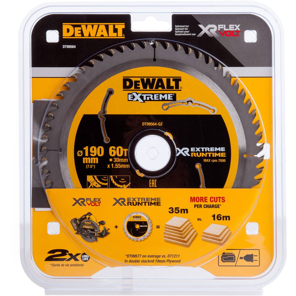 DeWalt XR EXTREME Runtime Circular Saw Blade 190mm Bore 30mm 60T - DT99564-QZ
