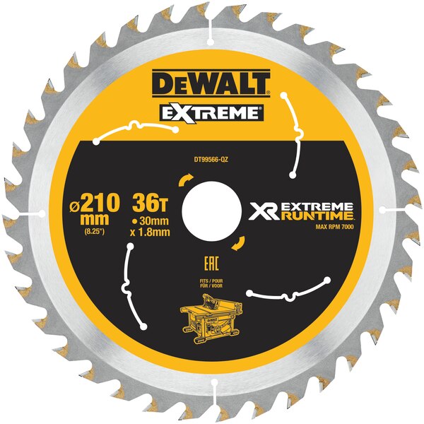 DeWALT Extreme Runtime Table Saw Blade 210mm 30mm Bore 36T - DT99566-QZ