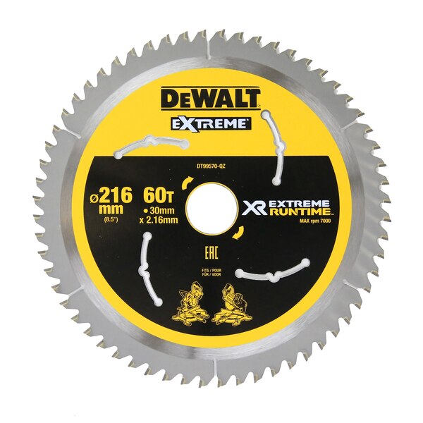 DeWALT EXTREME RUNTIME Mitre Saw Blade 216mm 30mm Bore 60T - DT99570-QZ