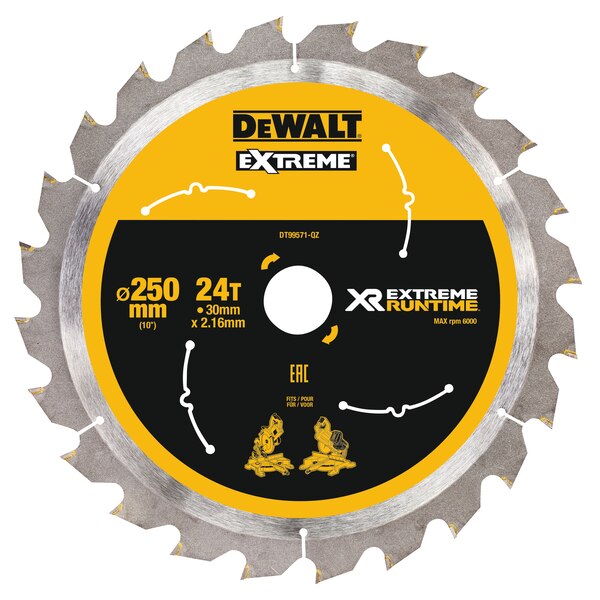 DeWALT Extreme Runtime Mitre Saw Blade 250mm, Bore 30mm, 24T - DT99571-QZ