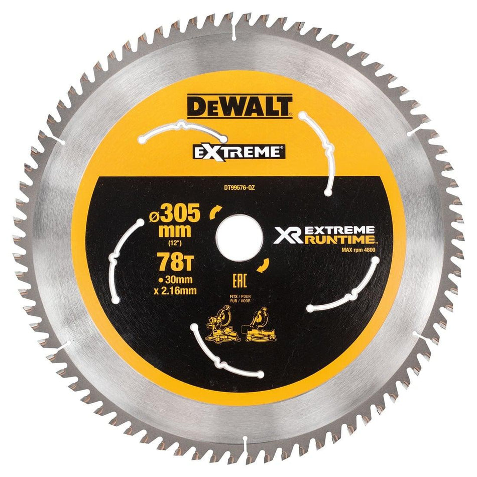 DeWalt EXTREME Runtime Mitre Saw Blade 305mm Bore 30mm 78T - DT99576-QZ