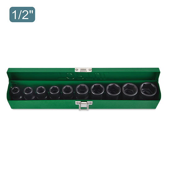 Toptul 10pc 1/2" DR. 6PT Flank Impact Socket Set (METRIC) - 10-24mm