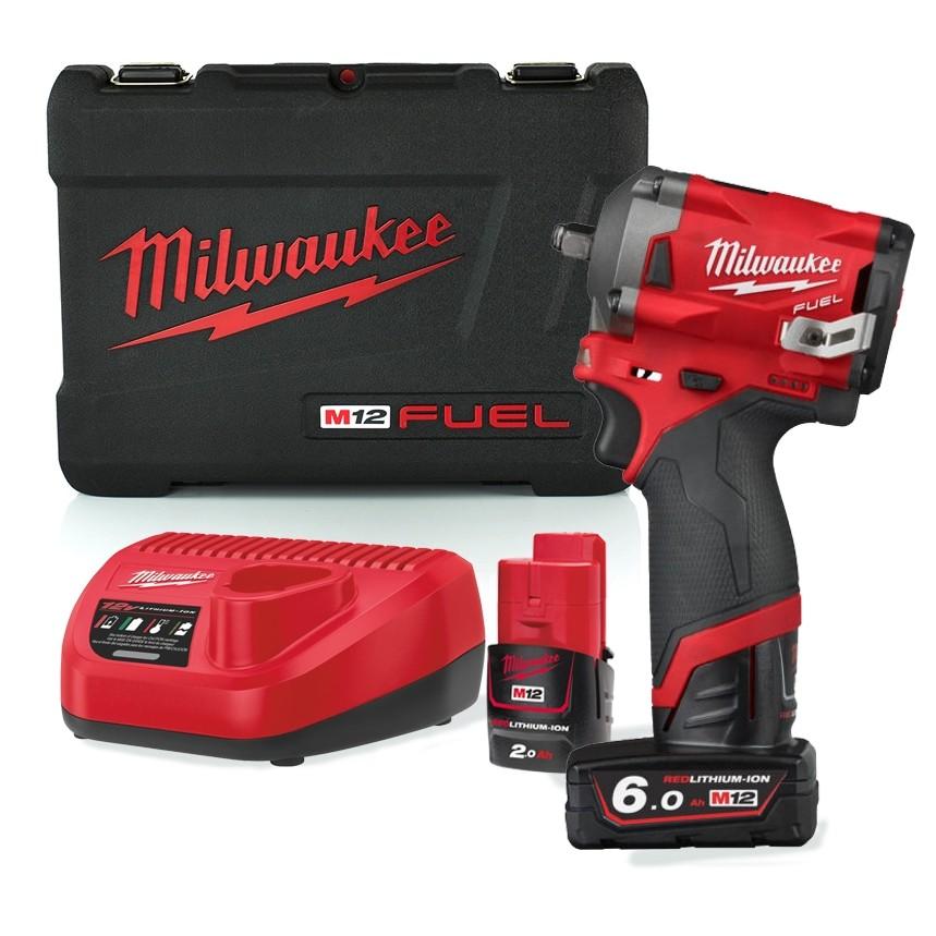 Milwaukee M12 FUEL Sub Compact 3/8″ Imapct Wrench Kit - 1 x 6Ah & 1 x 2Ah - M12 FIW38-622X