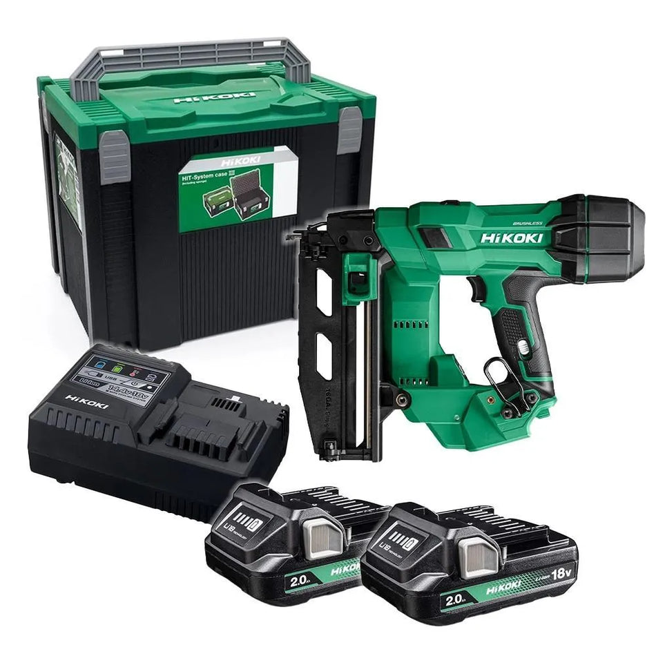 Hikoki 18v 16GA Brushless Angled Finish Nailer Kit - 2x2.0Ah - NT1865DMB-JXZ