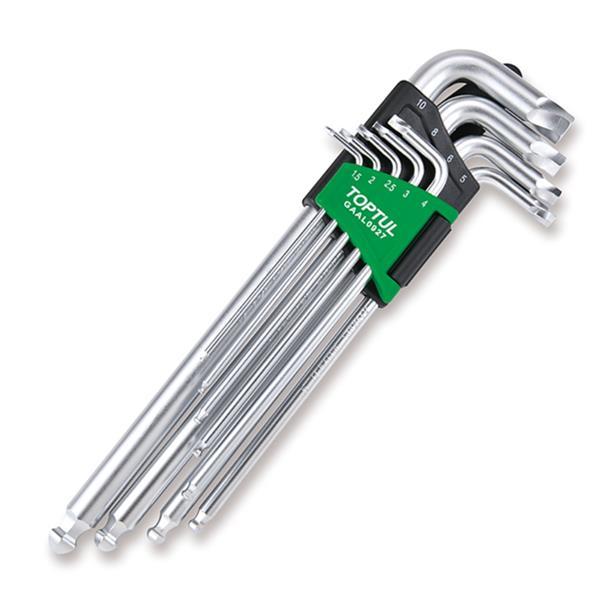 Toptul Extra Long Ball Hex Key Set with Extractor - 9pc - QGAAL0927