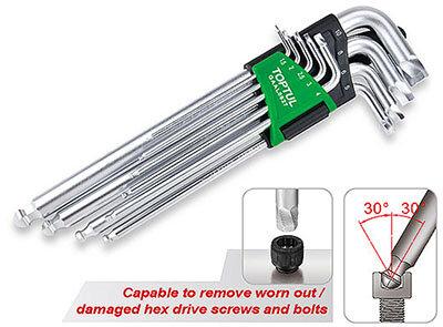 Toptul Extra Long Ball Hex Key Set with Extractor - 9pc - QGAAL0927