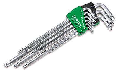 Toptul Long Ball Tamper Proof Torx Star Key Set - 9pc T10-T50 - QGAAL0928