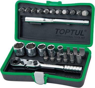 Toptul 27 Piece 1/4" Dr. Mini Ratchet Socket & Bit Set - QGADW2702