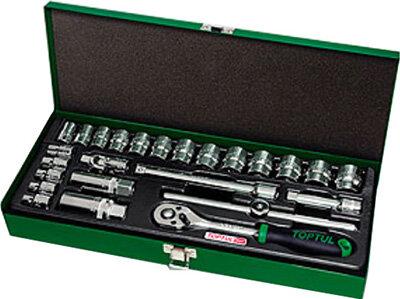 Toptul 25 Piece 3/8" Dr Metric Socket Set in Metal Case - QGCAD2502